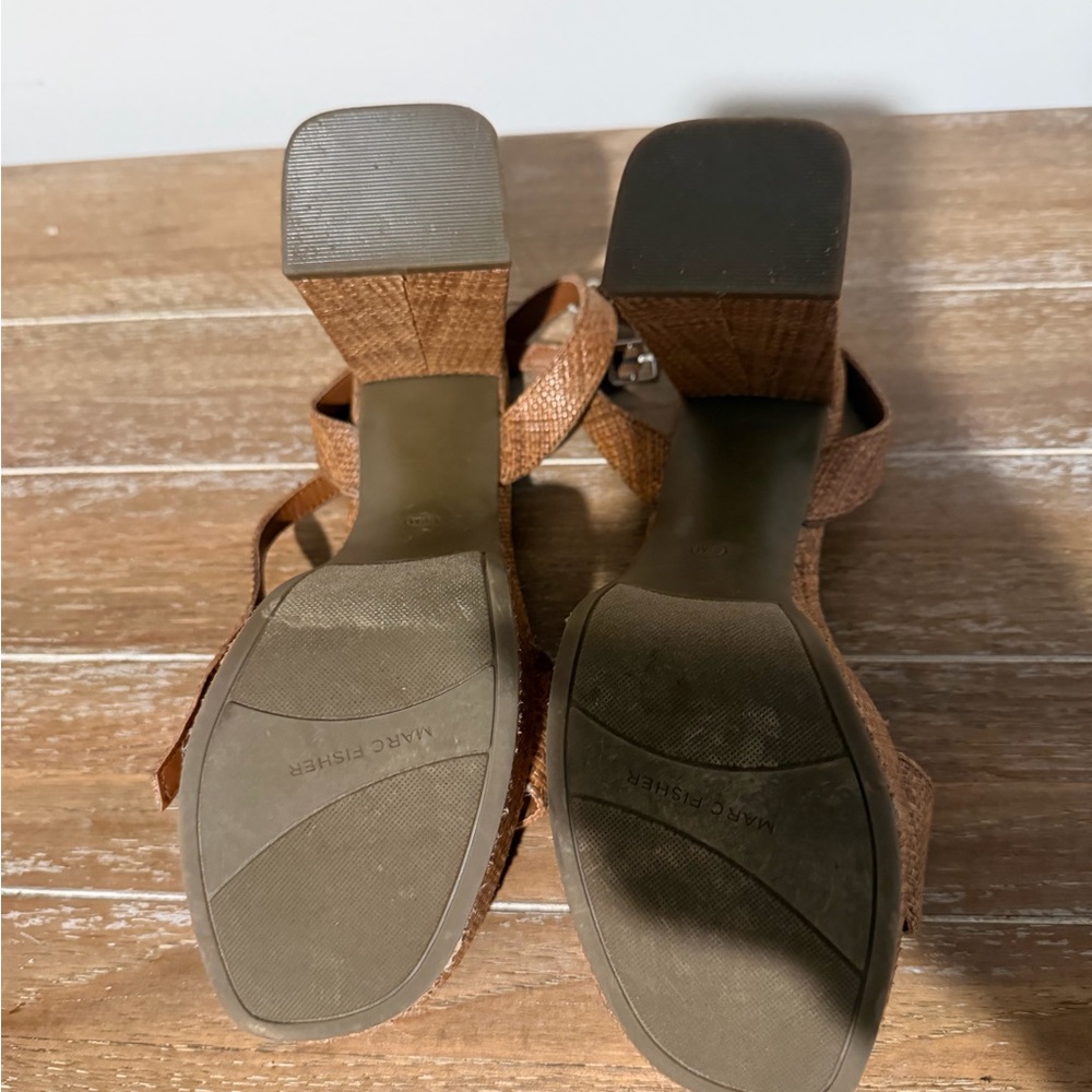 Marc Fisher Tan Woven Platform Sandals with Ankle Strap - Picture 3 of 3